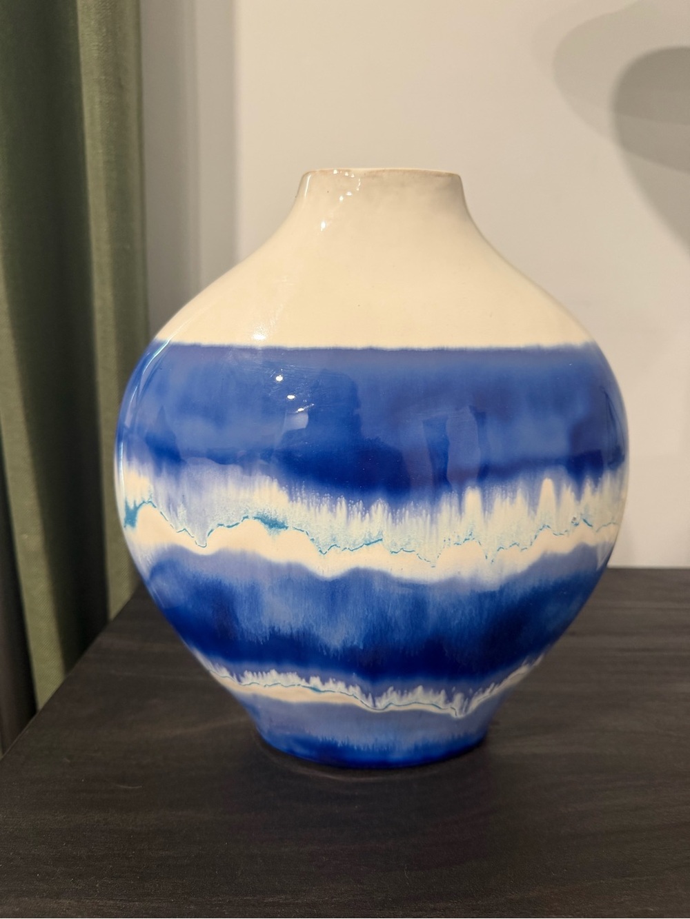 Blue and White Glazed Round Ceramic Vase